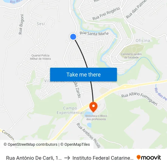 Rua Antônio De Carli, 1-39 to Instituto Federal Catarinense map