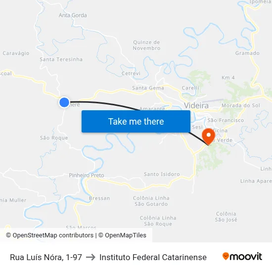 Rua Luís Nóra, 1-97 to Instituto Federal Catarinense map