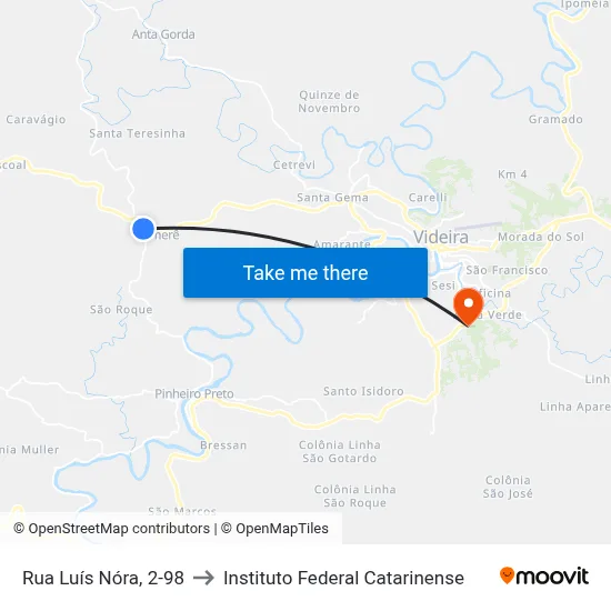 Rua Luís Nóra, 2-98 to Instituto Federal Catarinense map