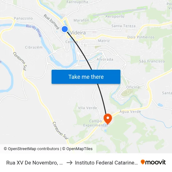 Rua XV De Novembro, 429 to Instituto Federal Catarinense map