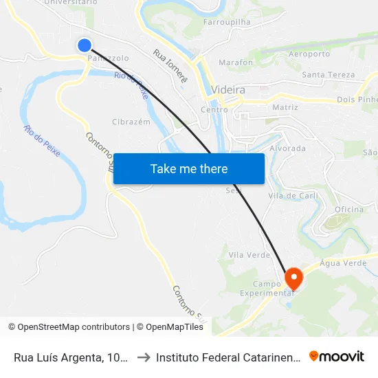 Rua Luís Argenta, 1012 to Instituto Federal Catarinense map
