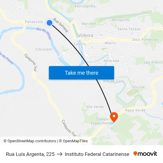 Rua Luís Argenta, 225 to Instituto Federal Catarinense map