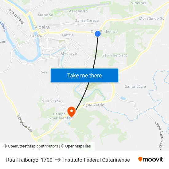 Rua Fraiburgo, 1700 to Instituto Federal Catarinense map