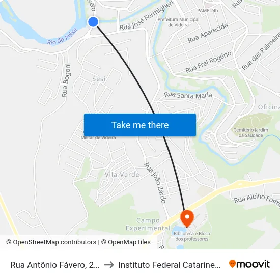 Rua Antônio Fávero, 256 to Instituto Federal Catarinense map