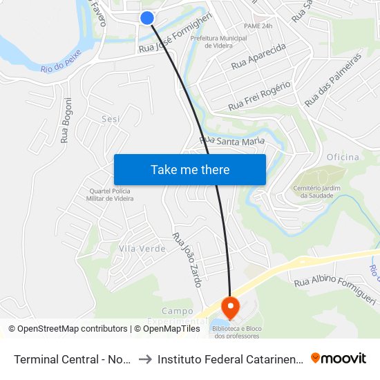 Terminal Central - Novo to Instituto Federal Catarinense map