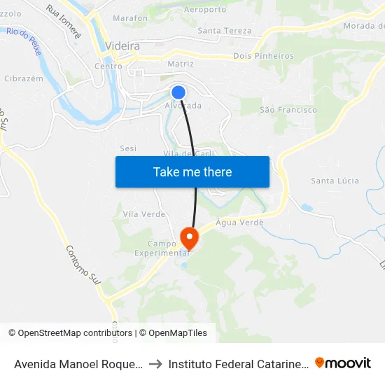 Avenida Manoel Roque, 59 to Instituto Federal Catarinense map