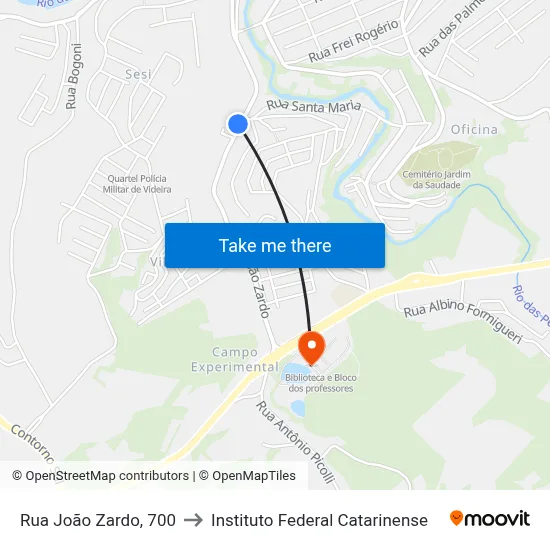 Rua João Zardo, 700 to Instituto Federal Catarinense map