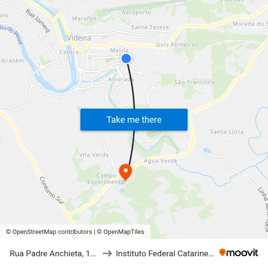 Rua Padre Anchieta, 1010 to Instituto Federal Catarinense map