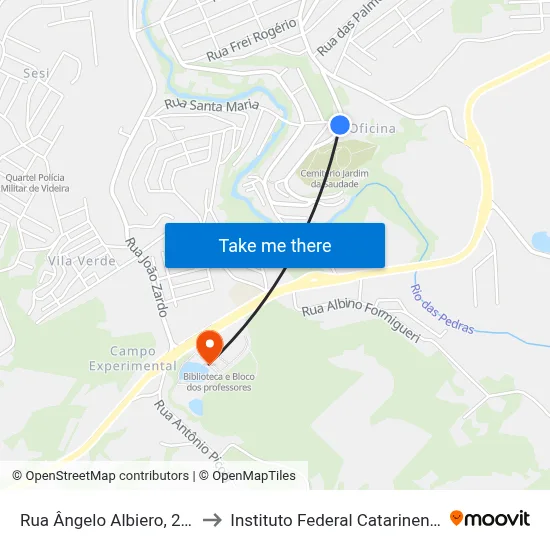 Rua Ângelo Albiero, 282 to Instituto Federal Catarinense map