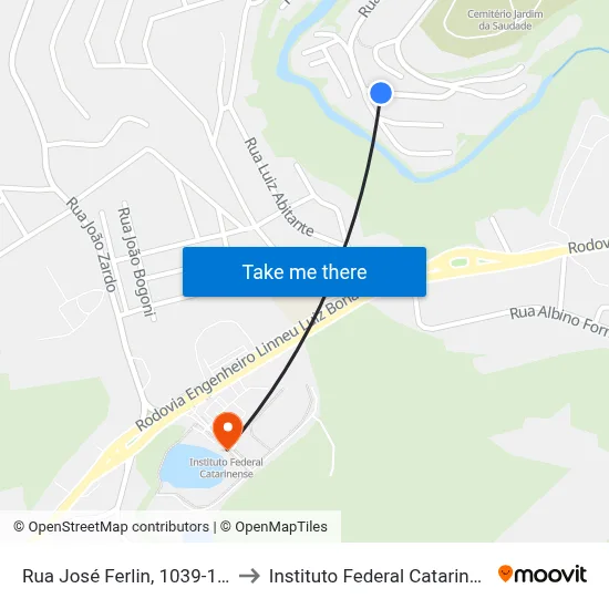 Rua José Ferlin, 1039-1095 to Instituto Federal Catarinense map