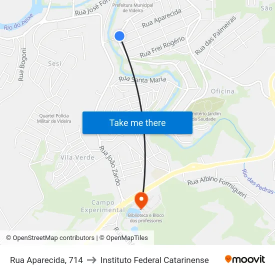 Rua Aparecida, 714 to Instituto Federal Catarinense map
