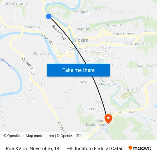 Rua XV De Novembro, 1450-2275 to Instituto Federal Catarinense map