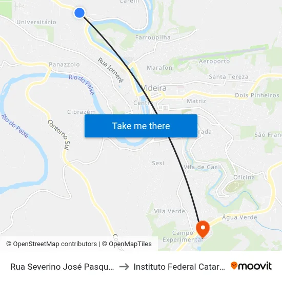 Rua Severino José Pasqual, 9-25 to Instituto Federal Catarinense map