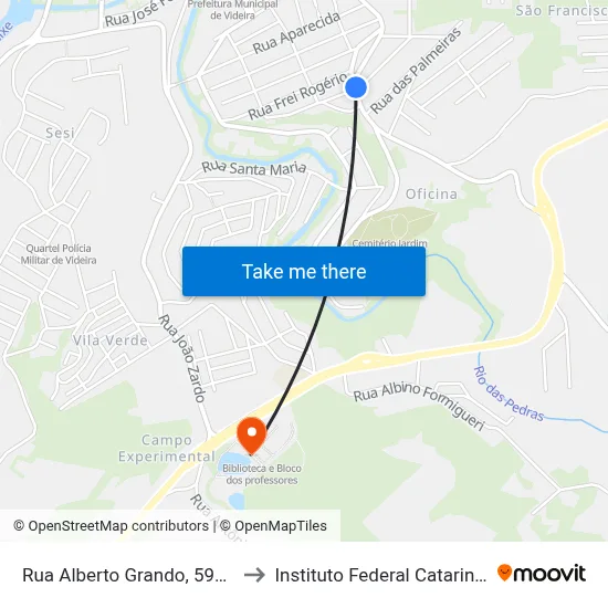 Rua Alberto Grando, 599-635 to Instituto Federal Catarinense map