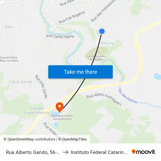 Rua Alberto Gando, 56-192 to Instituto Federal Catarinense map