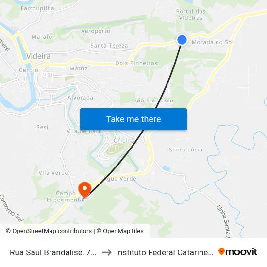 Rua Saul Brandalise, 7960 to Instituto Federal Catarinense map