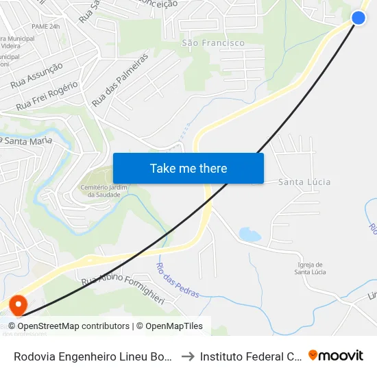 Rodovia Engenheiro Lineu Bonato, 1370-1494 to Instituto Federal Catarinense map