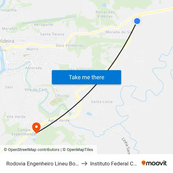 Rodovia Engenheiro Lineu Bonato, 117-329 to Instituto Federal Catarinense map