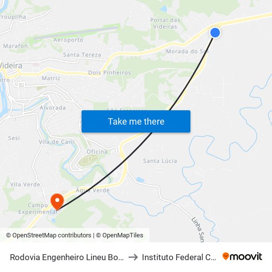 Rodovia Engenheiro Lineu Bonato, 118-330 to Instituto Federal Catarinense map