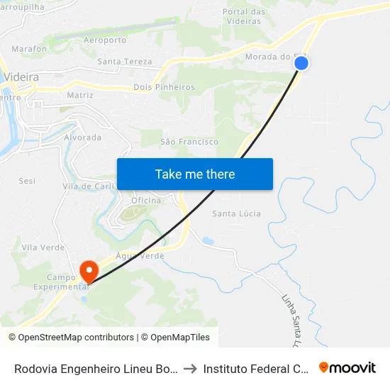 Rodovia Engenheiro Lineu Bonato, 590-624 to Instituto Federal Catarinense map