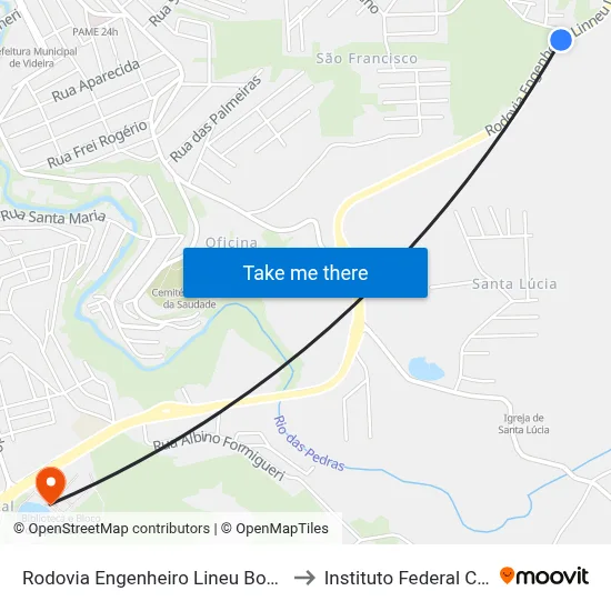 Rodovia Engenheiro Lineu Bonato, 1610-1990 to Instituto Federal Catarinense map
