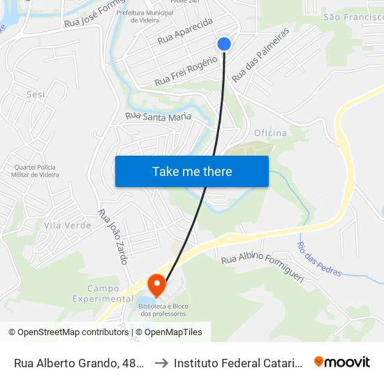 Rua Alberto Grando, 481-565 to Instituto Federal Catarinense map