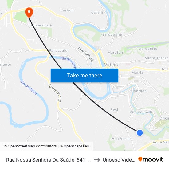 Rua Nossa Senhora Da Saúde, 641-841 to Unoesc Videira map