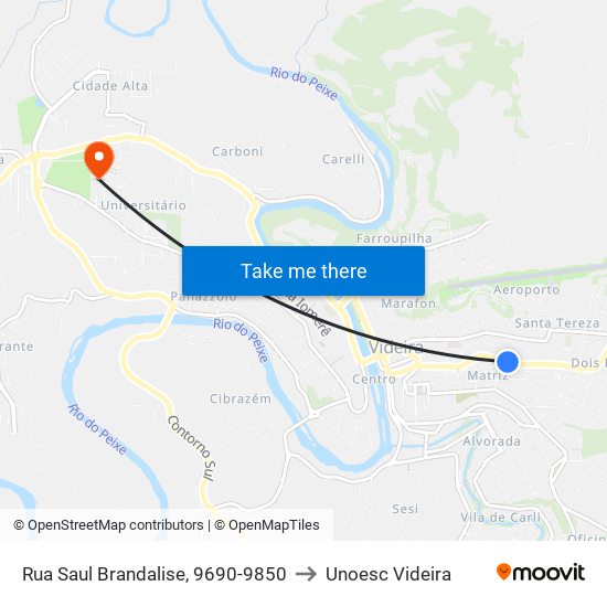 Rua Saul Brandalise, 9690-9850 to Unoesc Videira map