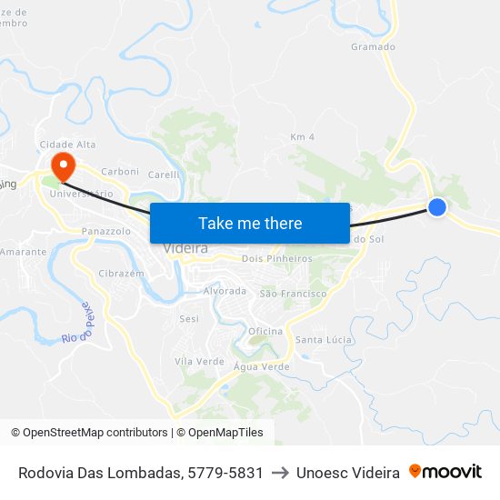 Rodovia Das Lombadas, 5779-5831 to Unoesc Videira map