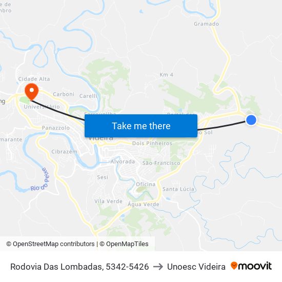 Rodovia Das Lombadas, 5342-5426 to Unoesc Videira map