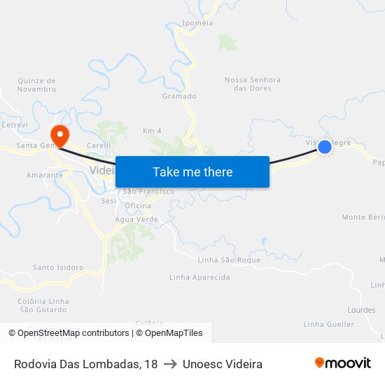 Rodovia Das Lombadas, 18 to Unoesc Videira map