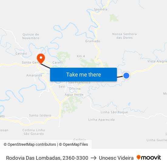 Rodovia Das Lombadas, 2360-3300 to Unoesc Videira map