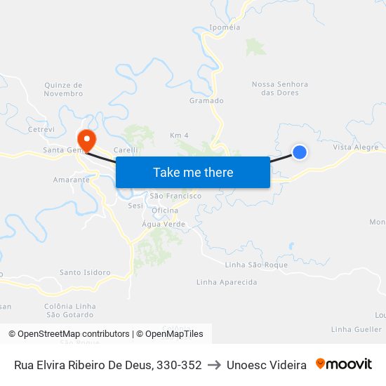 Rua Elvira Ribeiro De Deus, 330-352 to Unoesc Videira map