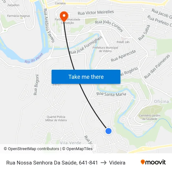 Rua Nossa Senhora Da Saúde, 641-841 to Videira map