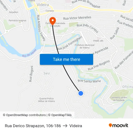 Rua Derico Strapazon, 106-186 to Videira map