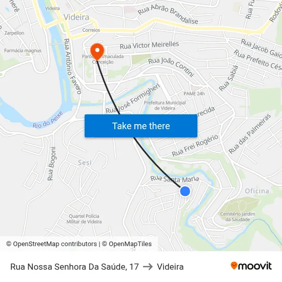 Rua Nossa Senhora Da Saúde, 17 to Videira map