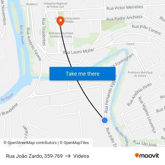 Rua João Zardo, 359-769 to Videira map