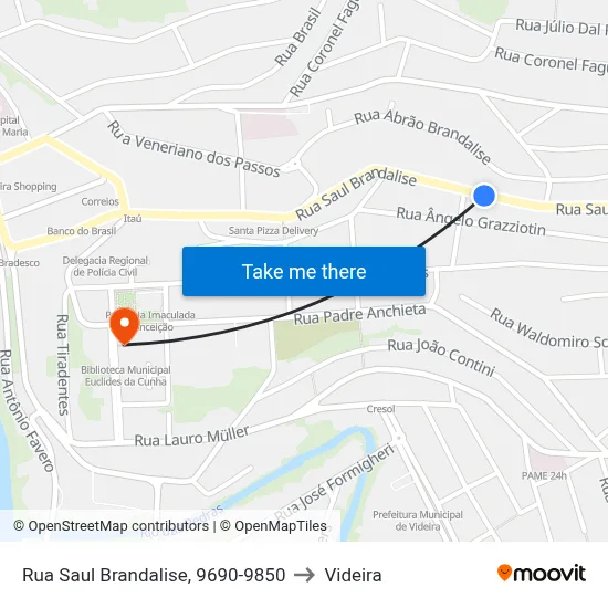 Rua Saul Brandalise, 9690-9850 to Videira map