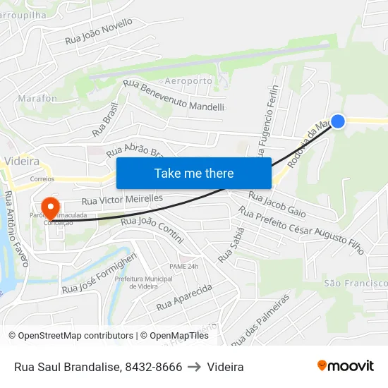 Rua Saul Brandalise, 8432-8666 to Videira map