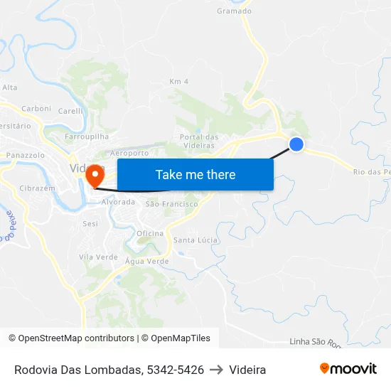 Rodovia Das Lombadas, 5342-5426 to Videira map