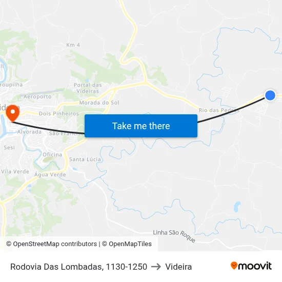 Rodovia Das Lombadas, 1130-1250 to Videira map