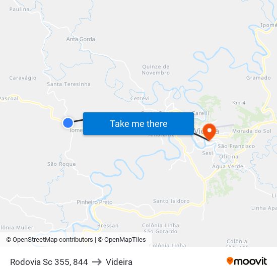 Rodovia Sc 355, 844 to Videira map