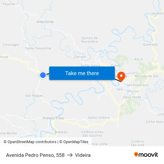 Avenida Pedro Penso, 558 to Videira map