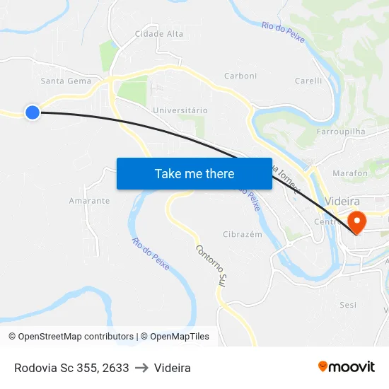Rodovia Sc 355, 2633 to Videira map