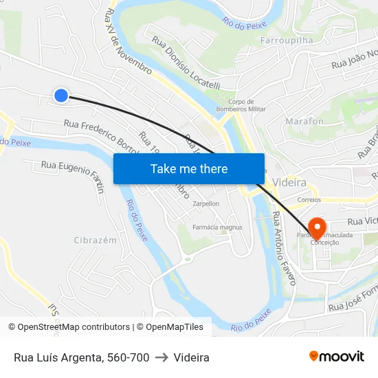 Rua Luís Argenta, 560-700 to Videira map