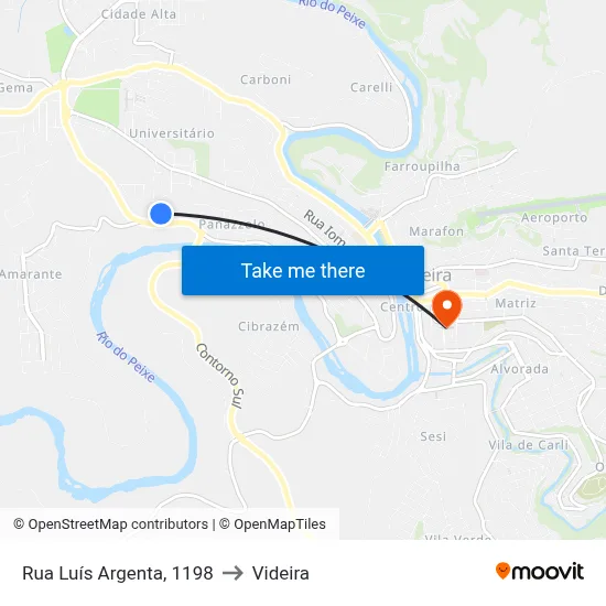 Rua Luís Argenta, 1198 to Videira map