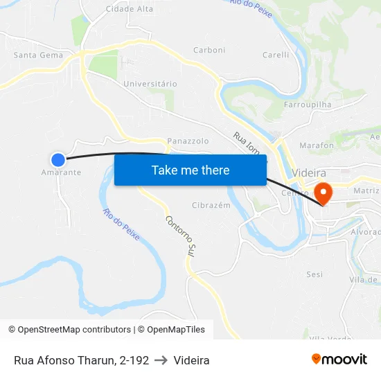 Rua Afonso Tharun, 2-192 to Videira map