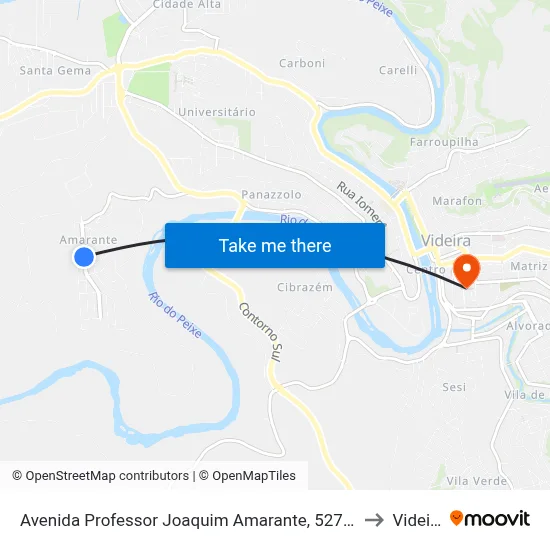 Avenida Professor Joaquim Amarante, 527-667 to Videira map