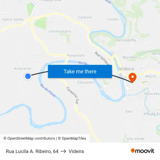 Rua Lucíla A. Ribeiro, 64 to Videira map