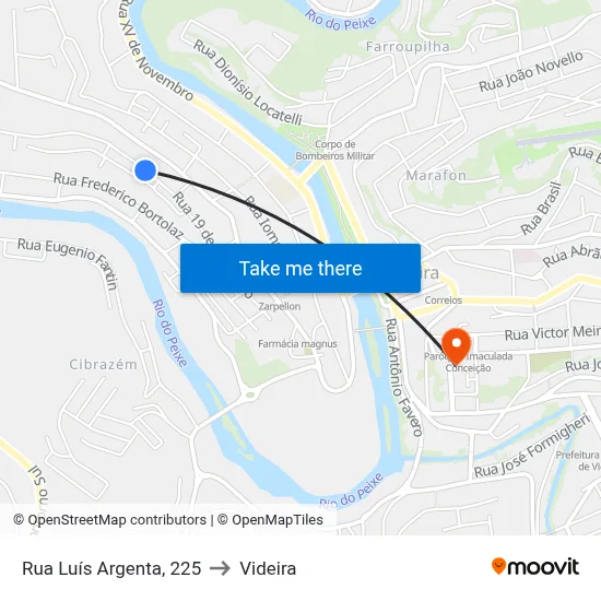 Rua Luís Argenta, 225 to Videira map